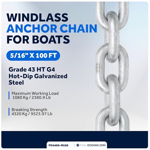 image for Five Oceans Marine Grade Windlass Anchor Chain for Boats, 5/16 inch x 