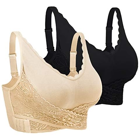 iClosam Womens Sports Bra Front Cross Side Buckle Push Up Bra Sexy V-Neck Lace Bralette Wireless Yoga Running Lounge Bra with Removable Pads M-XXXL Cover