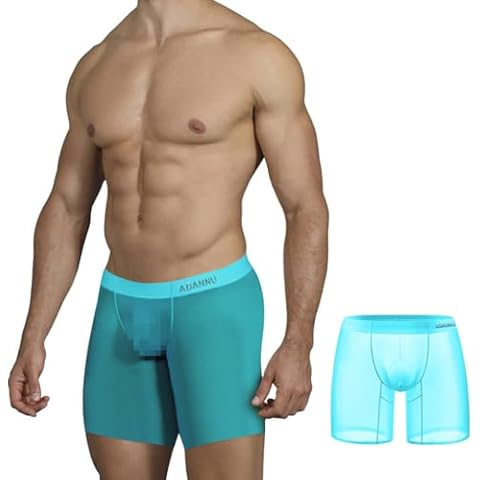 Meshal Men's Trunks Underwear Comfortable Sexy Low Rise Bulge Pouch Boxer Briefs See-Through Blue M Cover