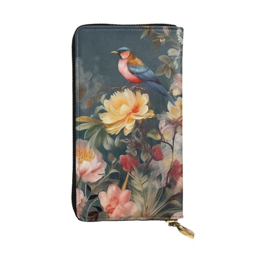 Portefeuille femme grande capacité motif oiseaux cadeau idéal en cuir long