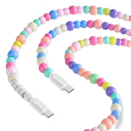 Cable de carga USB C a USB C para iPhone 16 y 15, bonito cable de carga con cuentas para niños y niñas, cable de carga tipo C de 1 m para iPad Mini 6, iPad Pro, iPad Air, MacBook Pro, Samsung Galaxy
