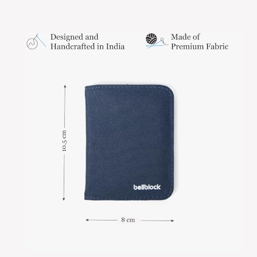Image of Bellblock Mini Sleeve Canvas Card Holder for Men /Women | Slim Handcrafted Bifold Card Wallet | Holds Upto 7 Credit /Debit /ATM Cards & Folded Cash | Navy Blue