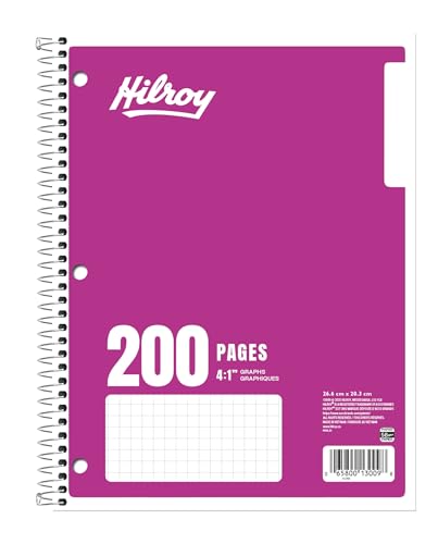Hilroy 1-Subject Coil Notebook, 8" x 10.5", Quad Ruled Graph Paper, 200 Pages/100 Sheets, 1 Notebook, Colour May Vary (13009) image 7