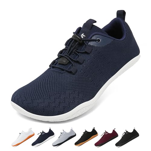 Geweo Barfußschuhe Herren Damen Sommer Bequeme Barfuss Schuhe Sneaker mit Breite Zehenbox für Sport Fitness Gym Schuhe Leicht Atmungsaktiv Turnschuhe Zero-Drop Sohle Barefoot Shoe Unisex Blau 41EU
