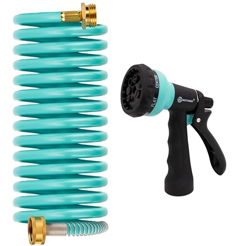 AUTOMAN Recoil Garden Water Hose 15 ft, EVA Curly Water Hose with Brass Connectors,Garden Hose...