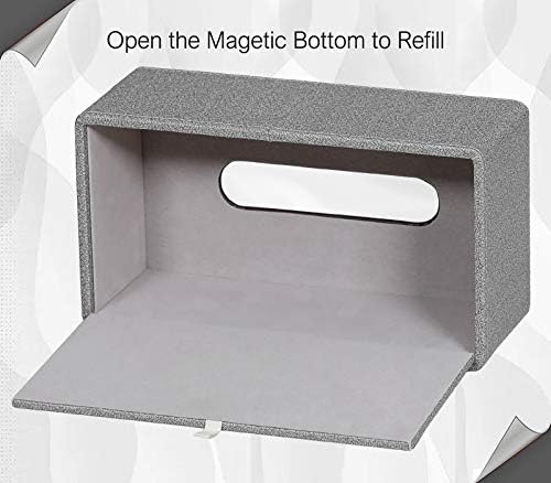 Tissue Box Cover Rectangular PU Leather Facial Tissue Dispenser Box Holder for Dresser Bathroom Decor (Grey)