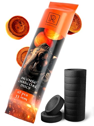 Charcoal Discs to Burn Incense - 10 pcs Charcoal for Incense Burning - 33 mm Most Quick Light Coals Tablets by M. ROSENFELD - 33 mm Resin Burner Rolls Pack of 10 Instant Fire Coal Tablets