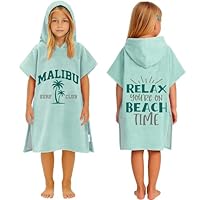 CalmyBEACH Badeponcho Kinder Poncho Handtuch - Mädchen Jungen Surf Frottee Bademantel Badetuch Baumwolle Strandponcho Surfponcho Kapuzenhandtuch 8-11 Jahre Malibu Mint