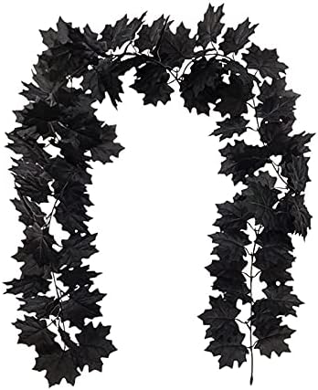 Warooma Artificial Black Maple Leaf Vine,Double Maple Rattan,Maple Leaf Ornaments for Halloween Christmas Fireplace Door Yard Backdrop Decor (Black)