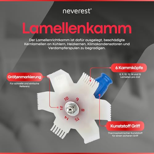 neverest Lamellenkamm Optimiert für Abstände von 8 bis 15 Lamellen, zum Ausrichten von gebogenen Lamellen und zur Reinigung von Verdampfern und Kondensatoren-7
