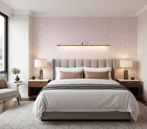 Image of KBR Purple & White Geometric Wallpaper (45 x 300 cm) - Elegant 3D Star Pattern Peel & Stick Self-Adhesive Waterproof Wall Covering Roll for Bedroom, Living Room & Kids Room Decor