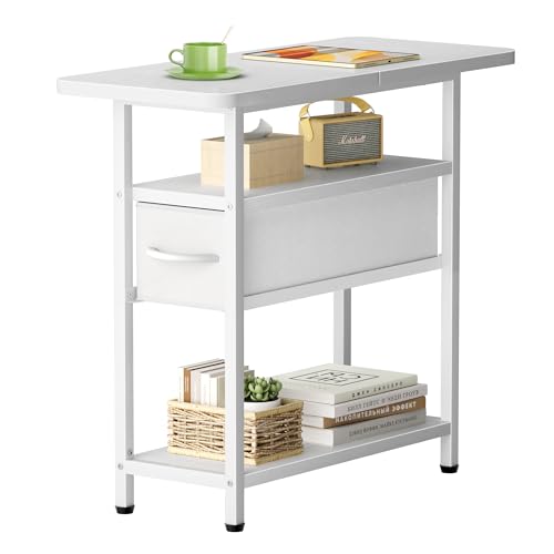 AOODA Narrow Nightstand with Drawers, 3 Tier Skinny Bedside Table for Bedroom, Slim Living Room End Tables with Storage for Small Spaces, Sofa Couch (White)