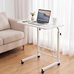 BTGGG Upgraded Height Adjustable Mobile Laptop Table, Mobile Computer Desk 60×40cm, Home & Hospital Over Bed Table Adjustable Height 63-89 cm, Compact Desk with Wheels & Metal Frame, White