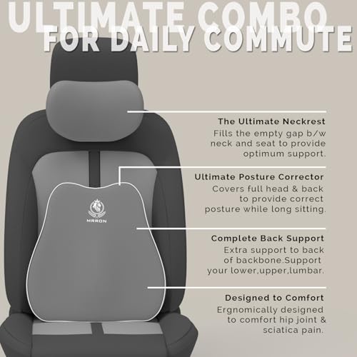Image of MRRON Series Memory Foam Neck Rest & Lumbar Support for Car or Office Chair, Neck Pillow Kit Designed Ergonomically for Extra Support (Grey, Slim backrest)