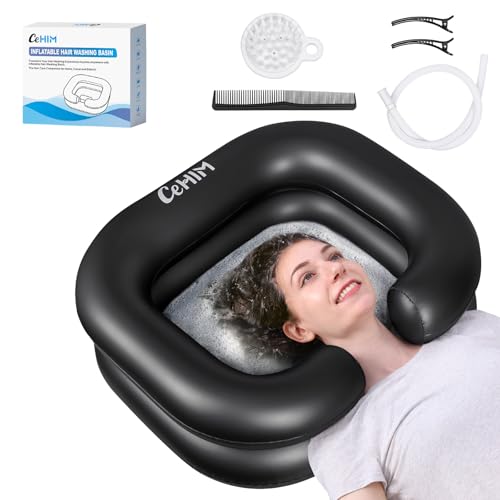 Cehim Black Inflatable Shampoo Basin - Stain-Resistant Portable Shampoo Bowl for Bedridden Elderly Disabled - 15in Inner Hair Washing Basin for Home Care