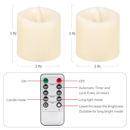 Image of 3x3 Flameless Candles Battery Operated with Remote Timer, Last 600 Hours Battery Candles Flickering, Ivory Real Wax Electric LED Candle for Wedding Party, Set of 2