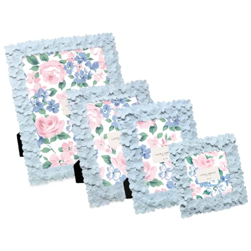 Image of Laura Ashley 5x7 Powder Blue Flower Textured Picture Frame w /Easel