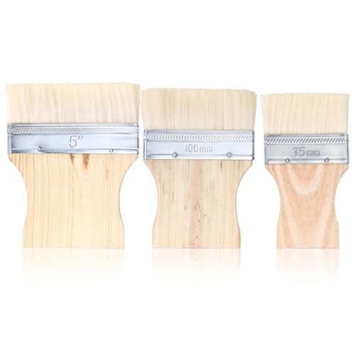 Wanmu Set di 3 pennelli piatti a paletta larga da 3/4/5 pollici, setole in lana, manico in pioppo, compatibili con colori acrilici e ad olio