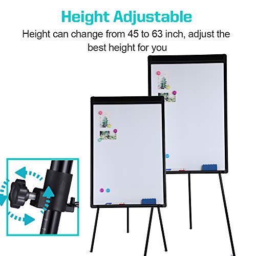 Dry Erase Easel 24" x 36"|Height Adjustable Magnetic White Board Easel with Tripod Stand|Office Presentation Board w/Flipchart Pad, Magnets & Eraser, Black