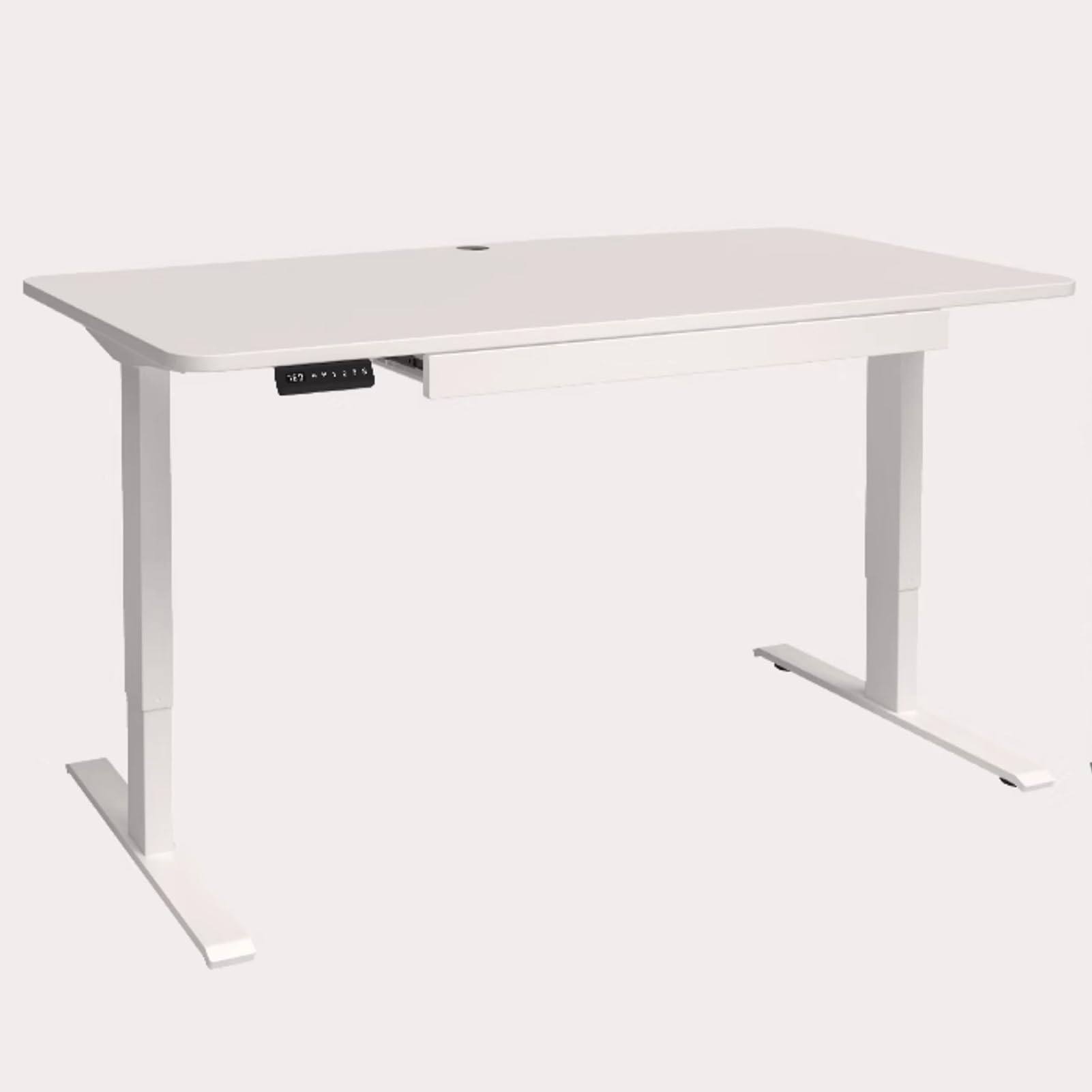 MYUYEE Standing Desk With Drawer, Adjustable Height Sit Stand Up Desk, White Office Desk, Home Computer Workstation, Gaming Desk With Cable Hole, Steel Legs (100X60Cm)
