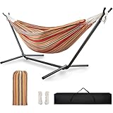 TORIBIO ダブルハンモック 自立式スタンド 耐重荷250kg 室内 屋外用 収納バッグ付き アウトドア キャンプ 公園 部屋 (レッド)