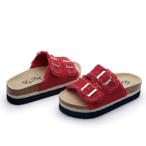 Image of PepStep Slide Sandals for Women with Soft Cork Footbed and Strap, Ladies Fashion Platform Slide Sandals Comfortable Slip On Style