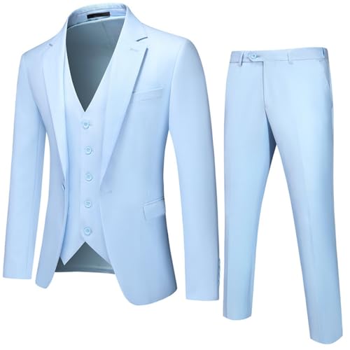 Costume de mariage homme 3 pièces coupe slim avec blazer finition haut de gamme bleu clair