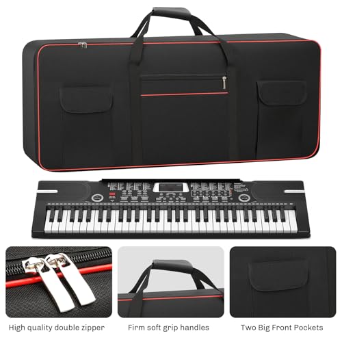 MUINS 61 Key Keyboard Case(Inner dimension: (38.5\"*16.1\"*5.5\"),digital piano Keyboard carrying travel case Gig bag,thickened waterproof foldable 600D Oxford cloth,Music Page Holder & Keyboard Stickers