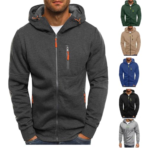 Mens Hoodie Full Zip Up Sweatshirts Long Sleeve Oversized Pullovers With Zipper Pockets Casual Fall Winter Coat
