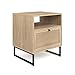 Nathan James Mina Rattan Wood End Side Accent Table Nightstand with Storage for Living Room or Bedroom, 1, Oak/Black