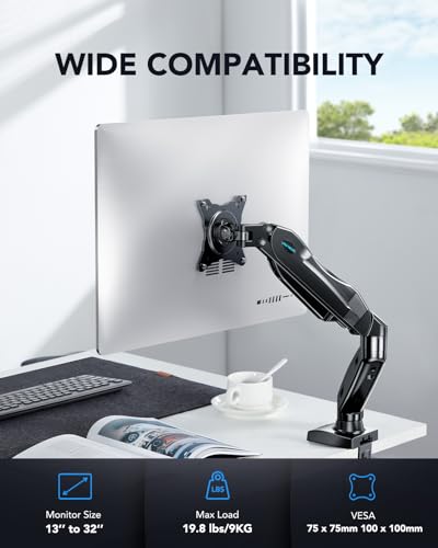 image for HUANUO Single Monitor Mount, 13 to 32 Inch Gas Monitor Arm, Adjustable