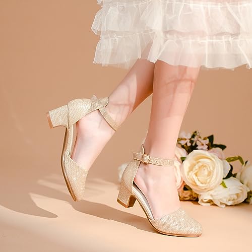 Image of LAURMOSA Girls Dress Shoes Closed Toe Pumps High Heels for Little Big Kid