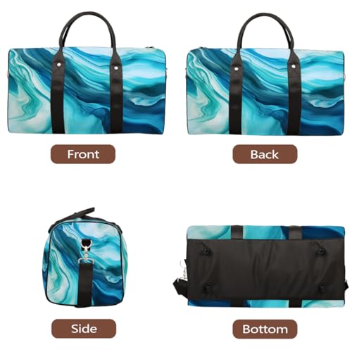 Abstract Blue Green Marble Pattern Travel Duffel Bag Sports Tote Gym Bag Waterproof Tear-Resistant Carry On Overnight Bag Foldable Weekender Bag for Gym Travel Getaway Beach Sports3
