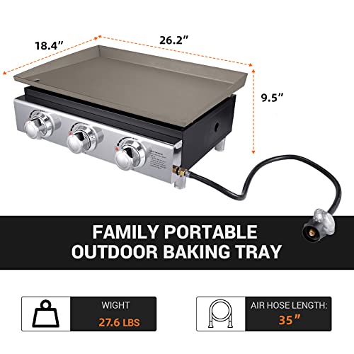 Cecarol Portable Griddle Propane Gas Grill, 23In Tabletop With 3 Burners For Outdoor, Camping, Kitchen, Garden, Tailgating, Rv - 355 Sq. In. Heavy Duty & 25, 500 Btus Griddle For Bbq Grill #TOP2