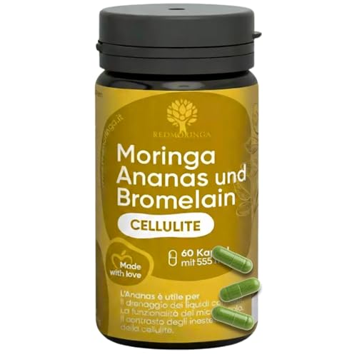 Bromelain Hochdosiert 5000 GDU – NEUE FORMEL 100% Natürlich Anti-Cellulite Komplex mit Bio Moringa, Ananas Enzym - 60 Vegane Kapseln - Made in Italy