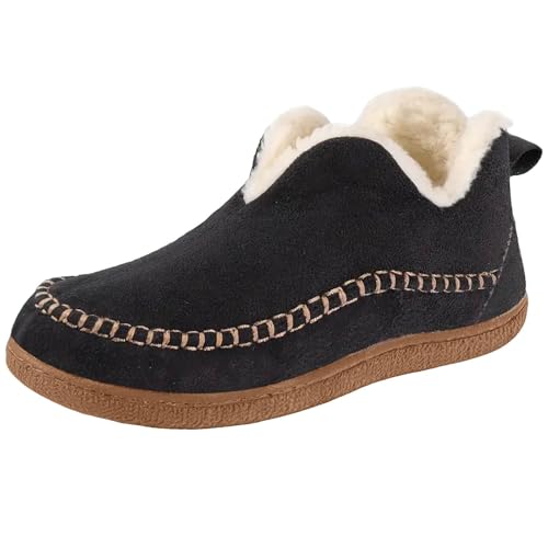 Kubbon Womens Bootie Slippers Suede Leather Ankle Slipper Comfort Platform Non-Slip Boots Faux Fur Lined Hands-Free Slipper Indoor Outdoor House Slippers