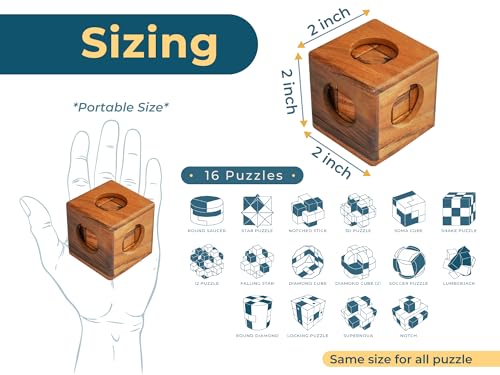 BSIRI 16 in 1 Brain Teaser Games for Adults Cube Puzzles Mind Teasers Toy Challenging Brain Game Toys Office Table Decor for Adults and Kids Wooden Puzzle Box Set - Thumbnail 5