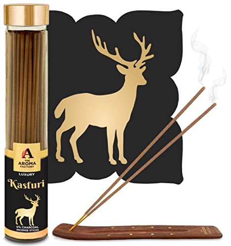 The Aroma Factory Kasturi Musk Agarbatti | Calmness of Musk Aroma with Low Smoke & Zero Charcoal (Bottle Pack of 1, 100g), Multicolour, Standard