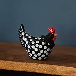 Fyne-Finds Ceramic Speckled Chicken Polka Dot Hen Shelf Sitter Ornament Decorative Home Figurine (Medium Black)