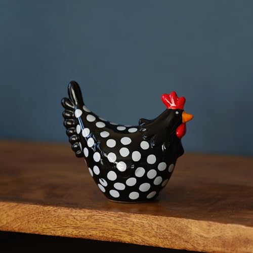 Fyne-Finds Ceramic Speckled Chicken Polka Dot Hen Shelf Sitter Ornament Decorative Home Figurine (Medium Black)