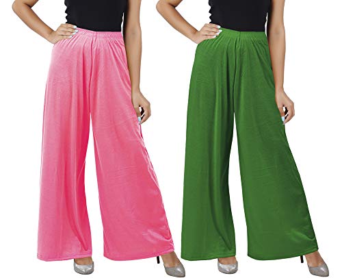 Image of Buy That Trendz M to 4XL Cotton Viscose Loose Fit Women M to 6XL Flared Wide Leg Palazzo Pants for Rose Jade Green 2 of Pack Combo Large