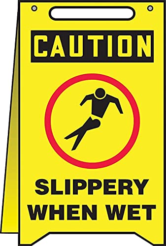 Accuform MF119 Plastic Free-Standing Fold-Ups Floor Sign,"Caution Slippery When Wet"