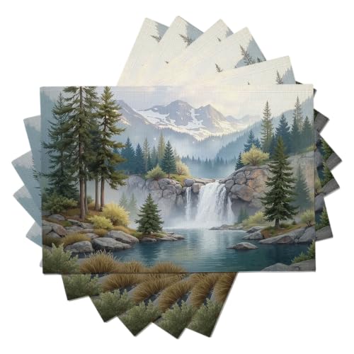 Set de table lin de qualité supérieure | Décors montagne et forêt lavables - 2