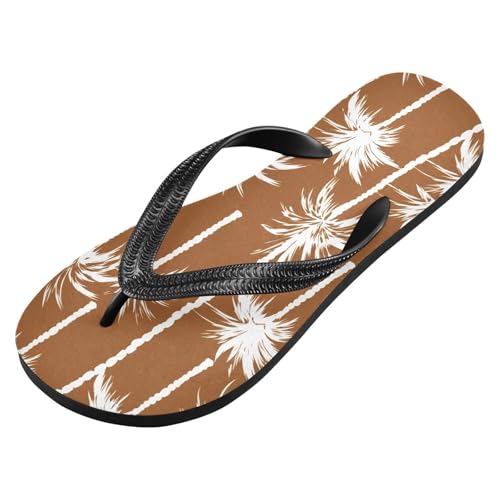 Sinestour White Palm Trees Brown Flip Flops for Beach Thong Sandals Anti-slip Lightweight Flat Slippers for Summer Travel Swim2