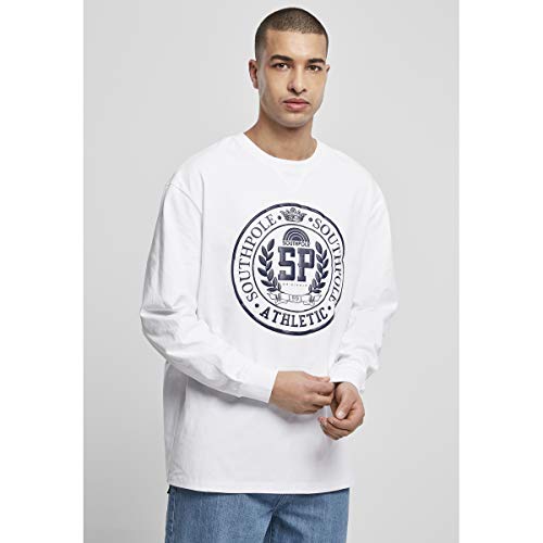 Southpole Camiseta de Manga Larga universitaria, Blanco, S para Hombre Cover