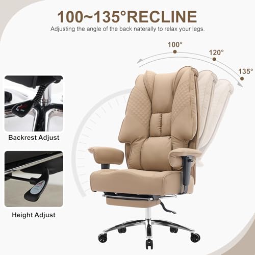 Image of EXCEBET Big and Tall Office Chair 400lbs Wide Seat, Leather High Back Executive Office Chair with Foot Rest, Ergonomic Chairs Lumbar Support for Lower Back Pain Relief, All-Day Comfort (Brown)