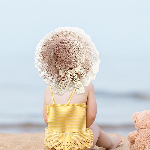 Bow Baby Girls Summer Flower Toddler Girls Sun Hat, Little Girl Kids Breathable Summer Straw Hat Wide Brim Floppy Beach Sun Visor Beige4
