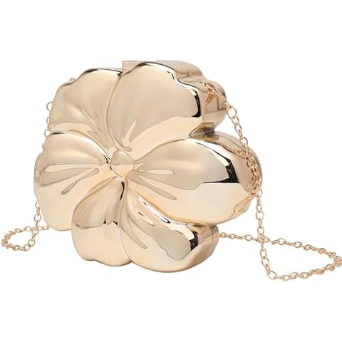 UMREN Acrylic Clutch Purse for Women Flower Shaped Evening Crossbody Bag Sparkly Metallic Acrylic Handbag for Wedding Party Gold Cover