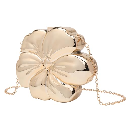 WuDiaoer Bolso de mano acrílico brillante para mujer, forma única, bolso de mano acrílico metálico, elegante bolsa de noche para fiesta de graduación, Flor Dorada