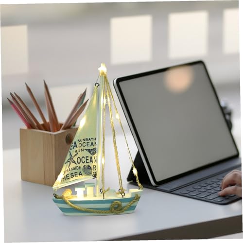 Barco de vela LED de madera ORFOFE como regalo náutico para el hogar 6